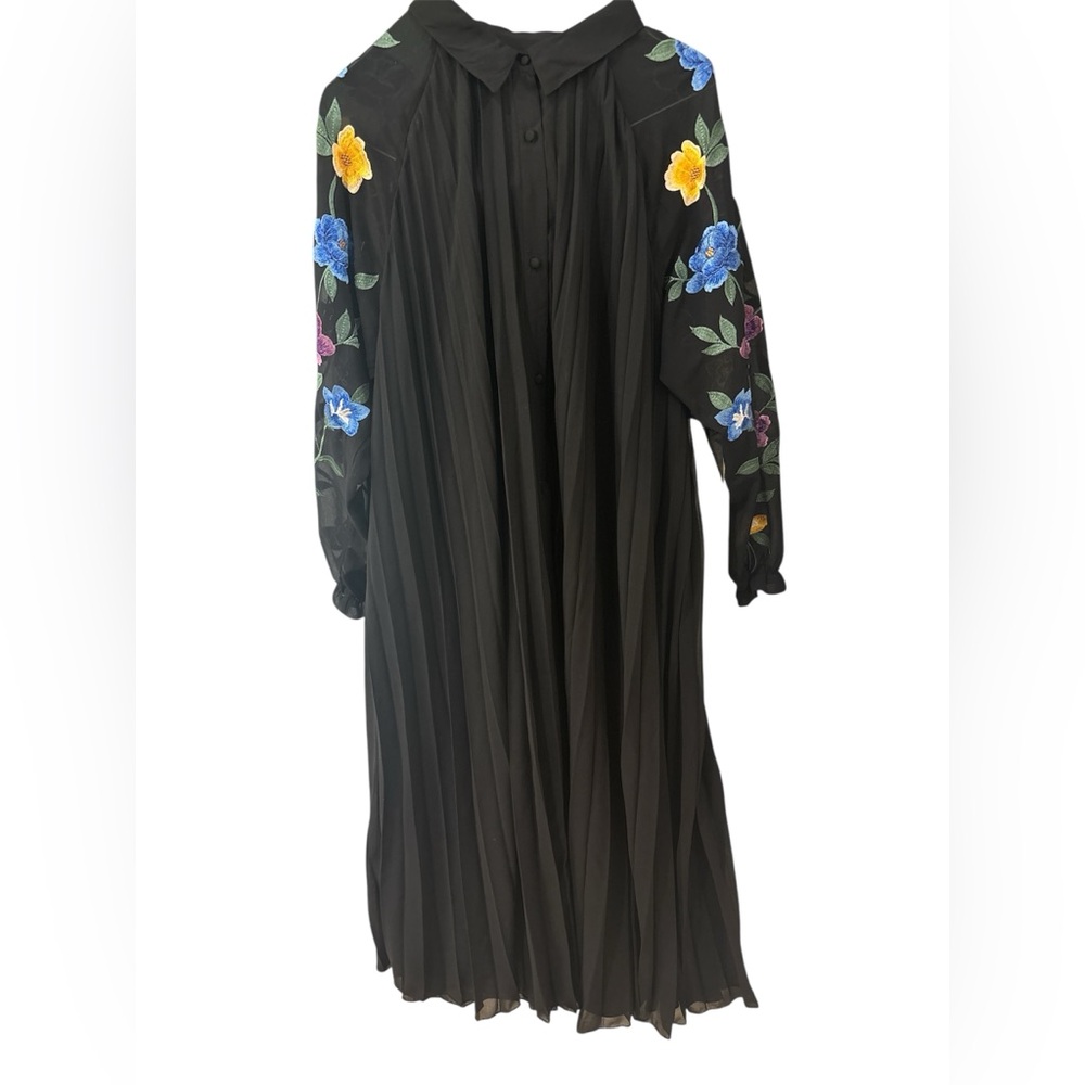 ASOS Black Pleated Dress With Floral Embroidery